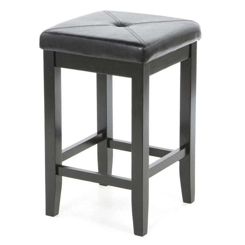 Set of 2 - Black 24-inch Backless Barstools with Faux Leather Seat by HomePacific