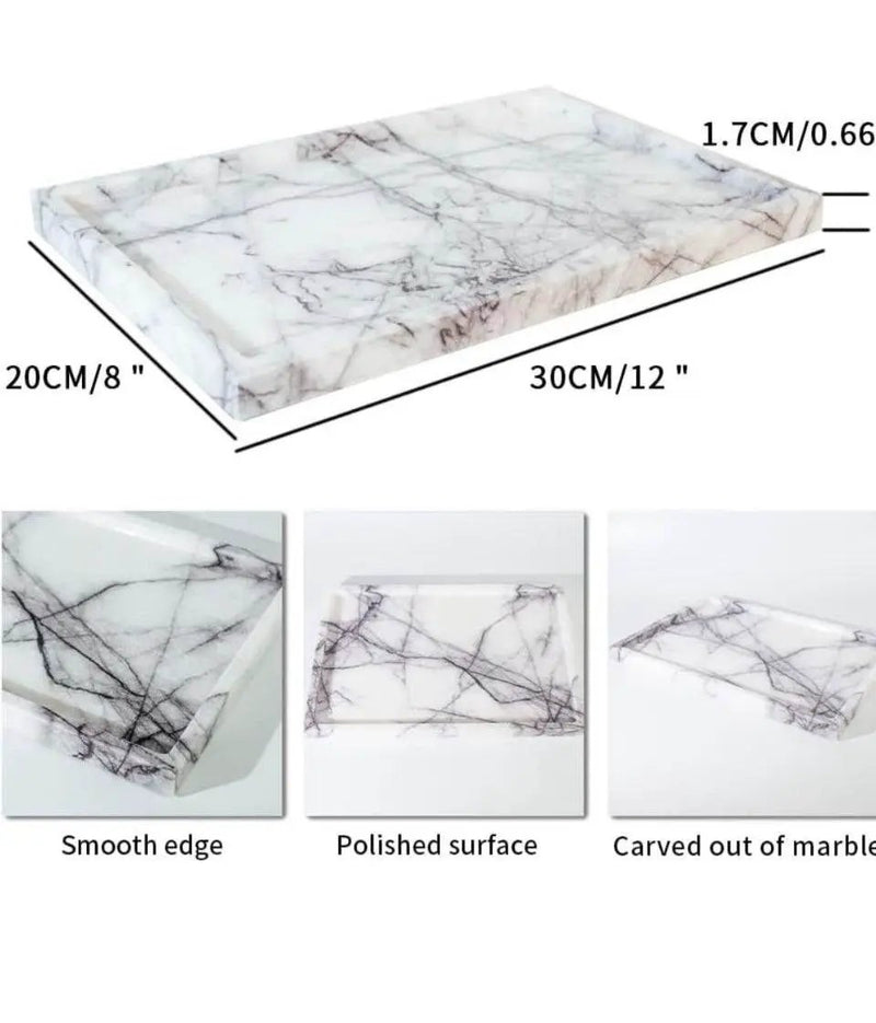 Open box DUANYAN Real Luxurious Vanity Tray Natural Genuine Marble Storage Tray for Home Decor Stone Tray for Bathroom/Kitchen/Vanity/Dresser Non-Res by Selzalot