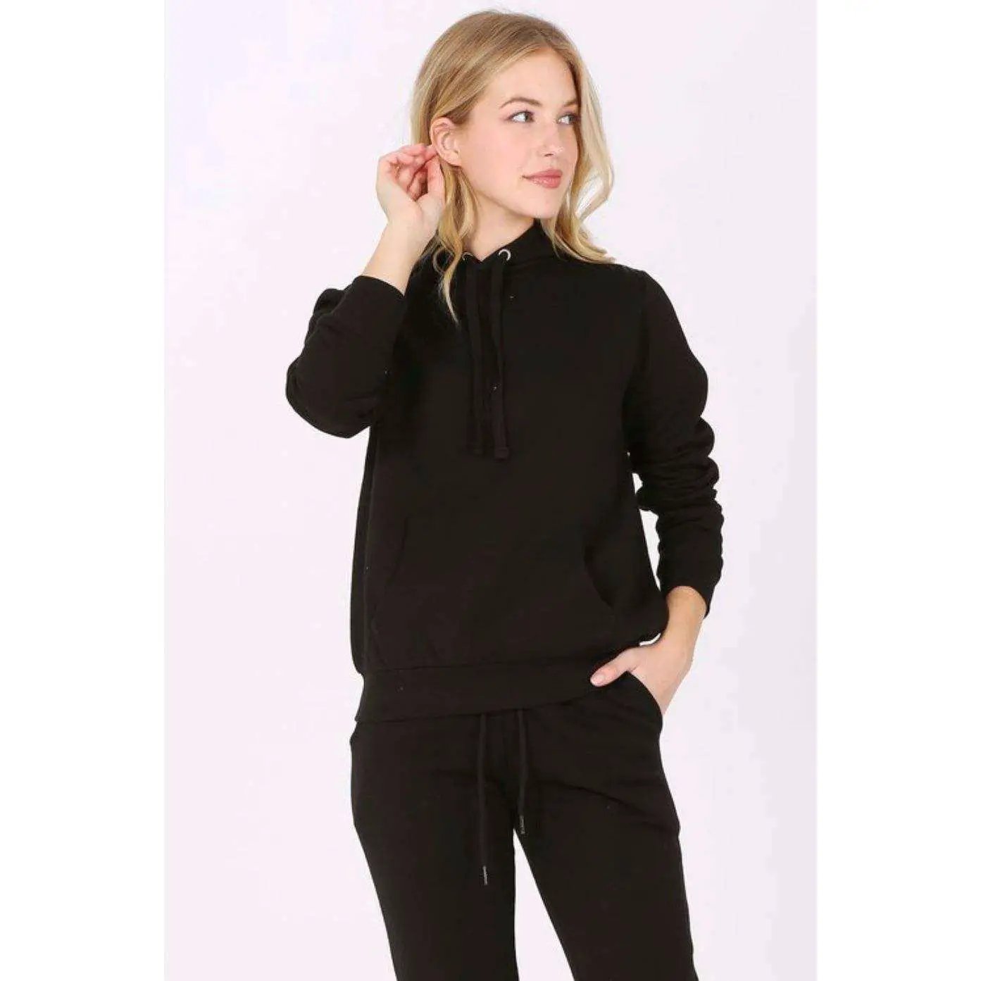 ROSIO Hoodies Basic Solid Fleece Pullover Hoodie Sweatshirt by Selzalot