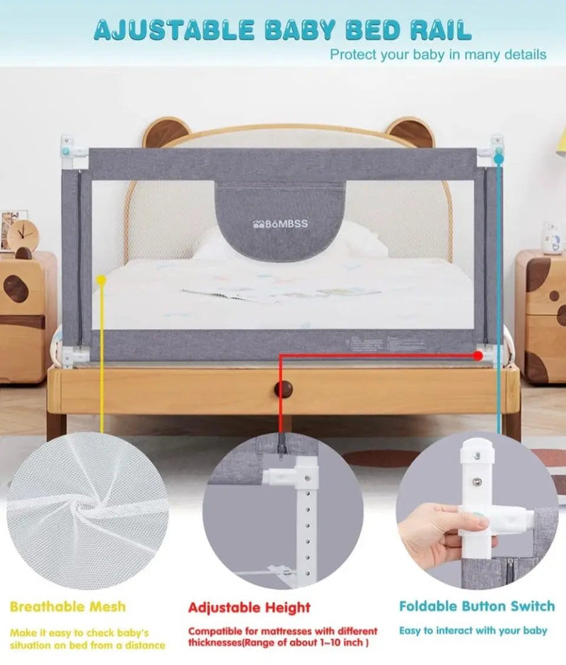 MBQMBSS 52" Bed Rail for Toddlers, Baby Bed Guard Rails - Fit for Wide Side of Full Size Bed, Extra Tall Safety Bedrails for Kids, Adjustable Height, by Selzalot