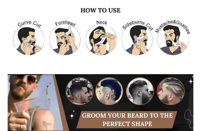 Beard Shaper for Men Beard Lineup Tool for Grooming Beard Guide Shaping Tool for Straight & Curve Cut Barber Tools Goatee Shaper Beard Template for Men to Style Facial Hair by Selzalot