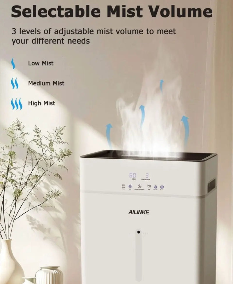 Open Box Humidifiers for Bedroom Large Room, AILINKE Cool and Warm Mist Humidifier 10L/2.64Gal, 12H Timer, 3 Speed, Top Fill, Simulated Flame by Selzalot