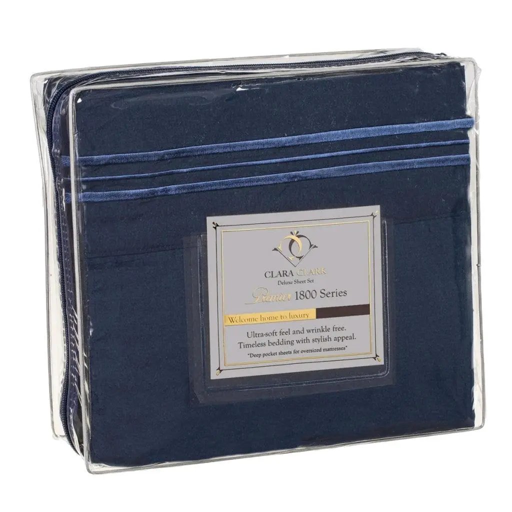 King size 4-Piece Wrinkle-Free Microfiber Sheet Set in Navy Blue by HomePacific