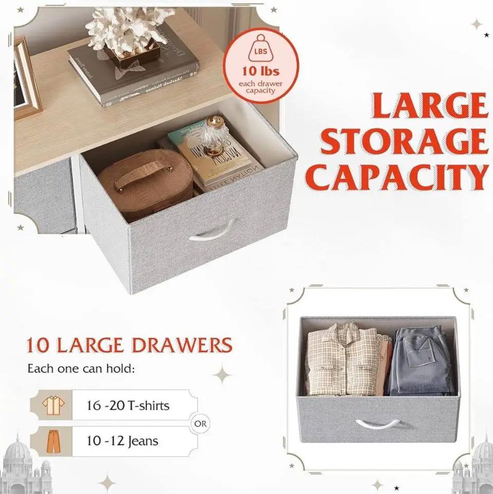 Open box WLIVE Tall Dresser for Bedroom with 10 Drawers, Chest of Drawers, Dressers Bedroom Furniture, Storage Organizer Unit with Fabric Bins for Clo by Selzalot