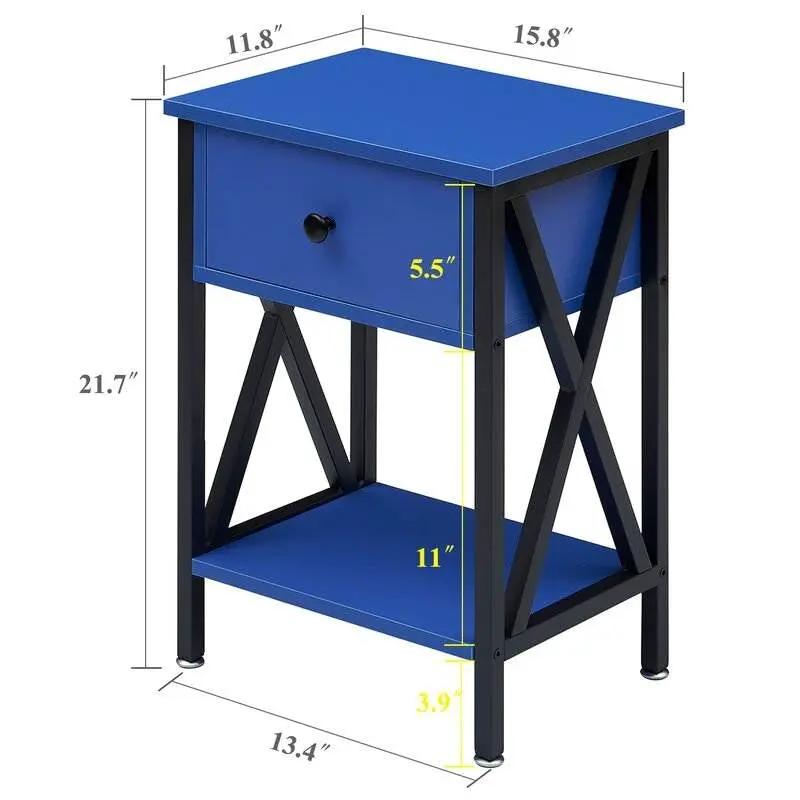 Set of 2 - 1 Drawer Nightstand in Dark Blue and Black by HomePacific
