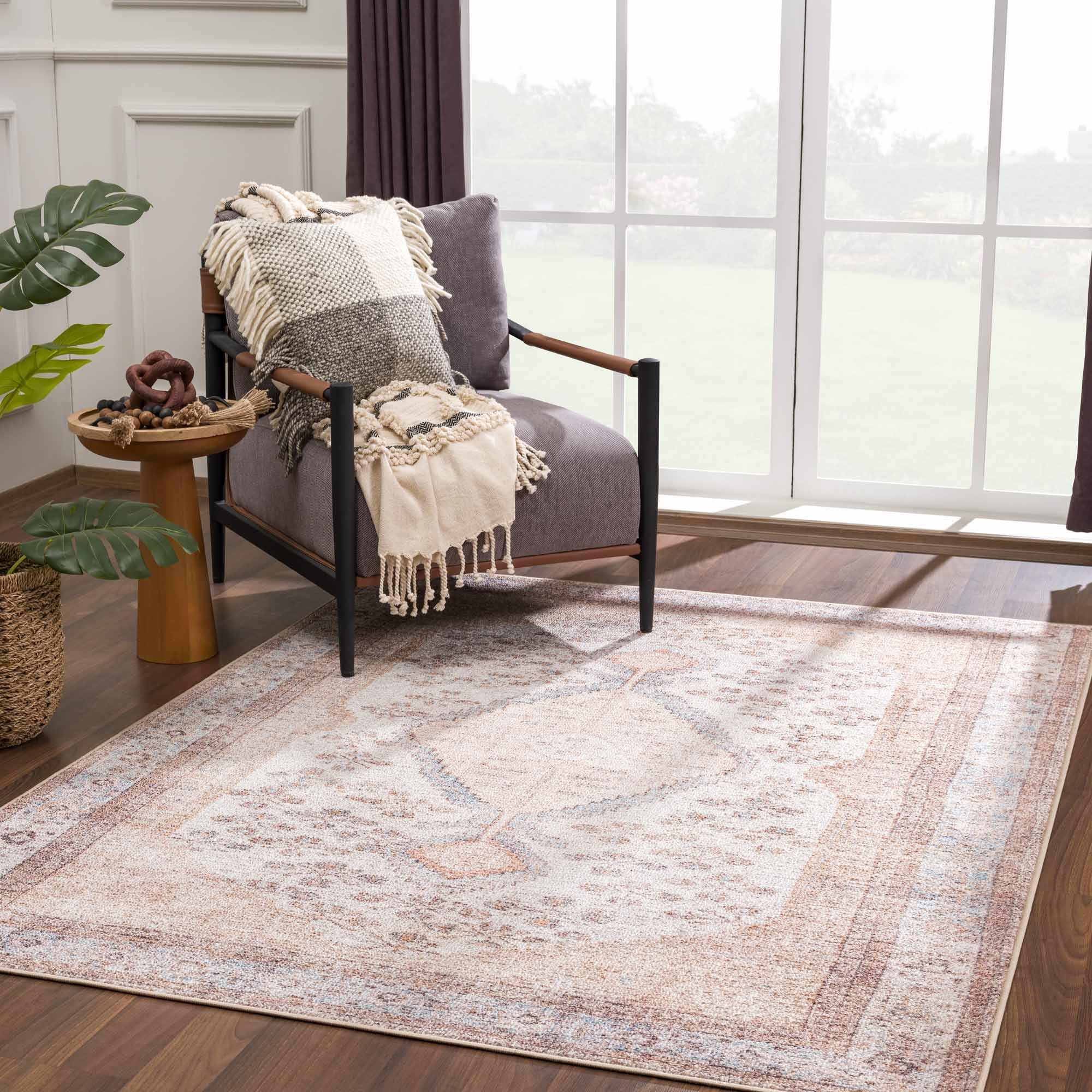 Analu Peach Washable Area Rug by Hauteloom