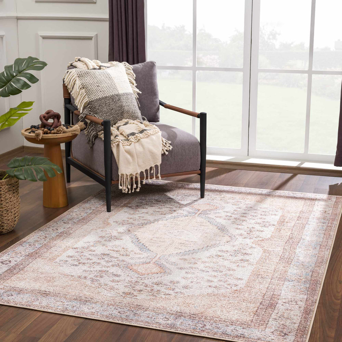 Analu Peach Washable Area Rug, installed in a room 2