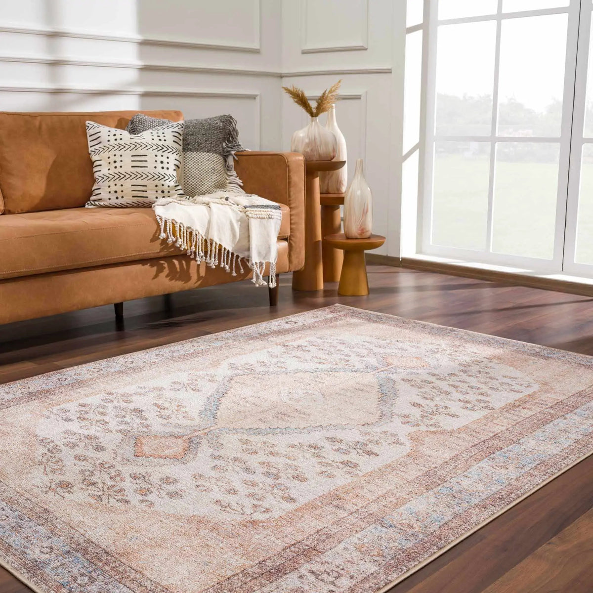 Analu Peach Washable Area Rug, installed in a room 3