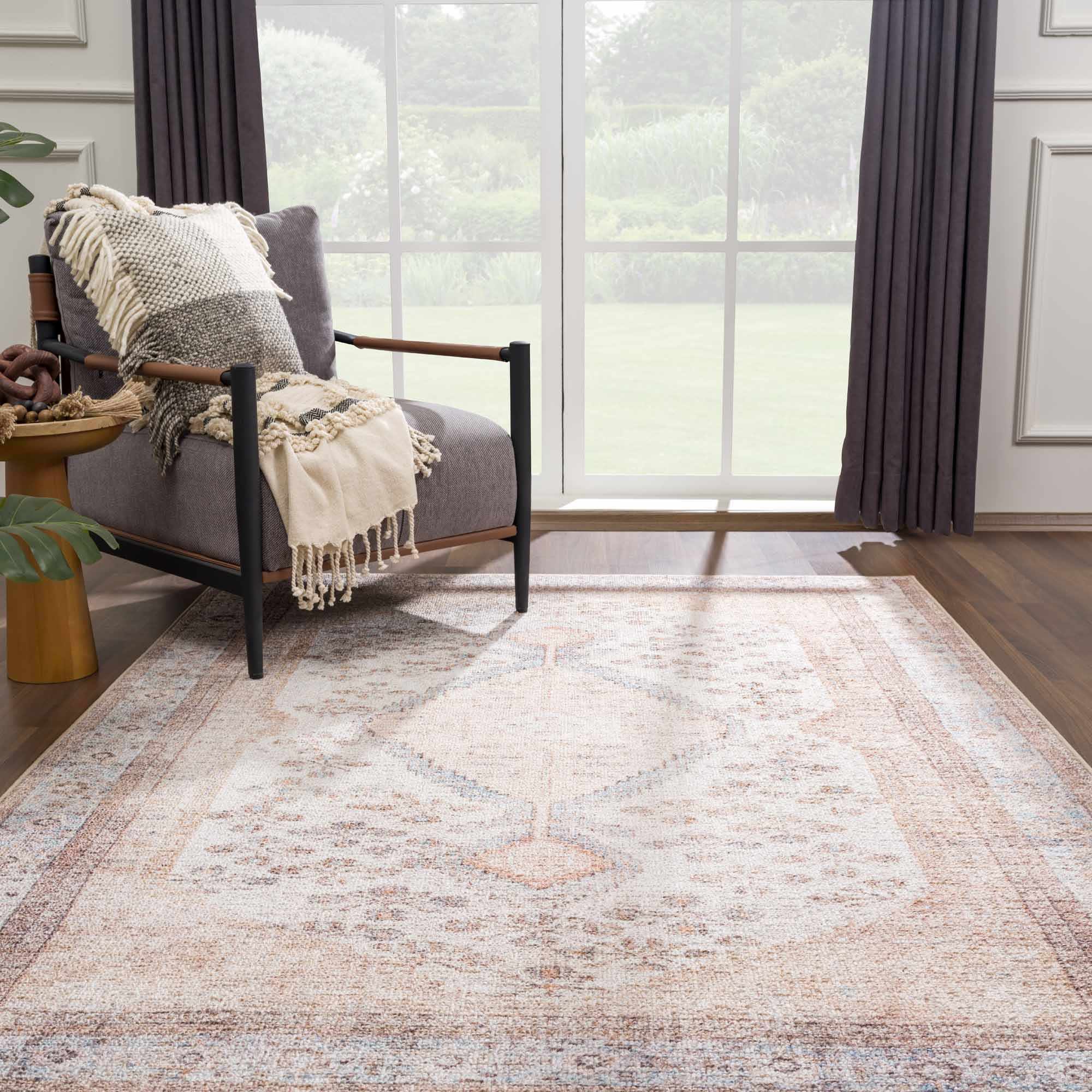 Analu Peach Washable Area Rug by Hauteloom