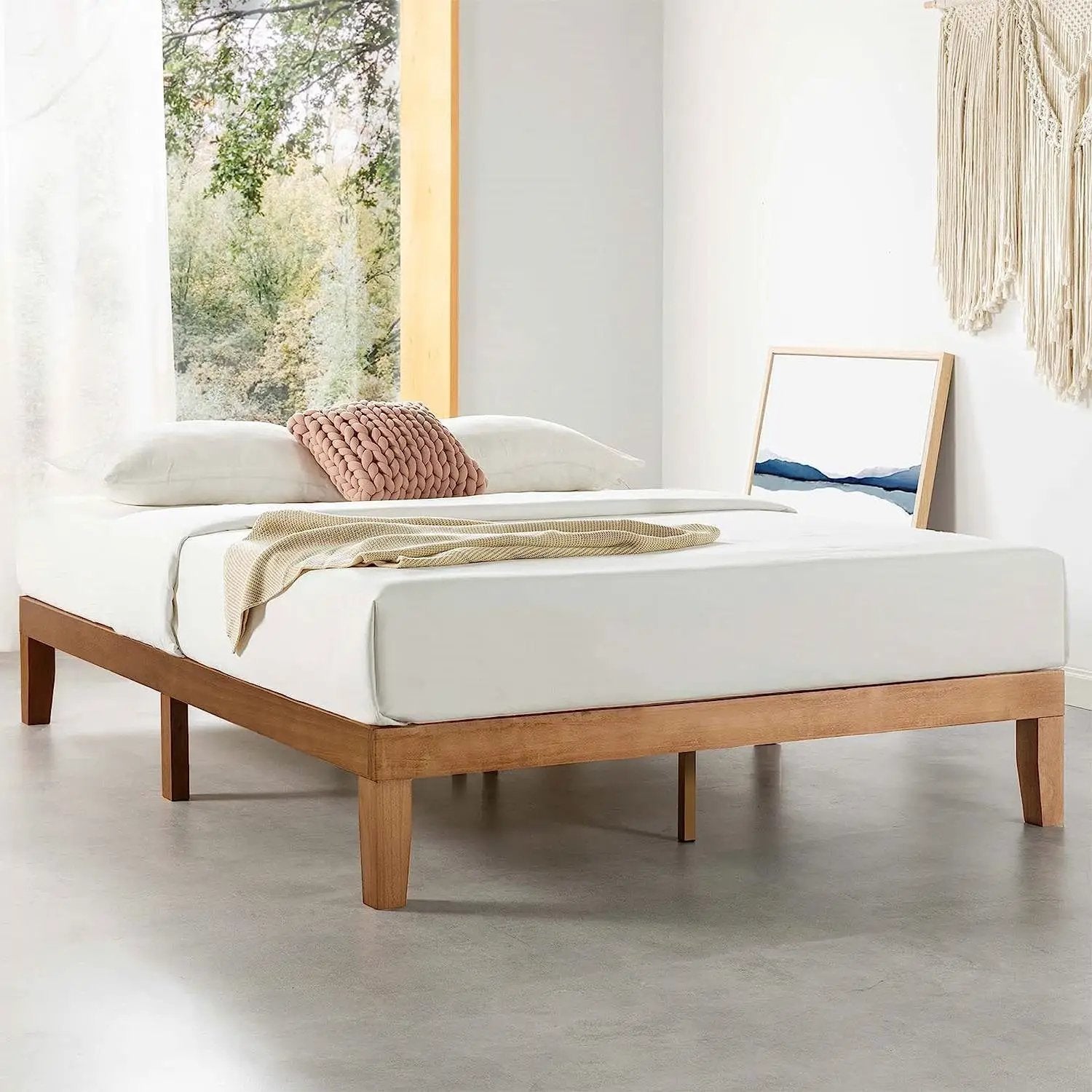 California King size Solid Wood Platform Bed Frame in Natural Wooden Finish by HomePacific