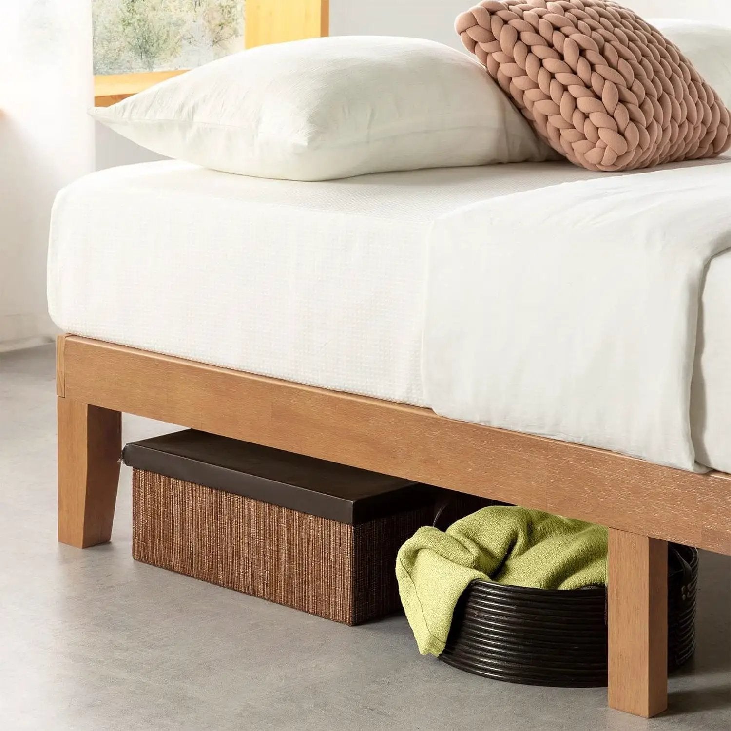 California King size Solid Wood Platform Bed Frame in Natural Wooden Finish by HomePacific