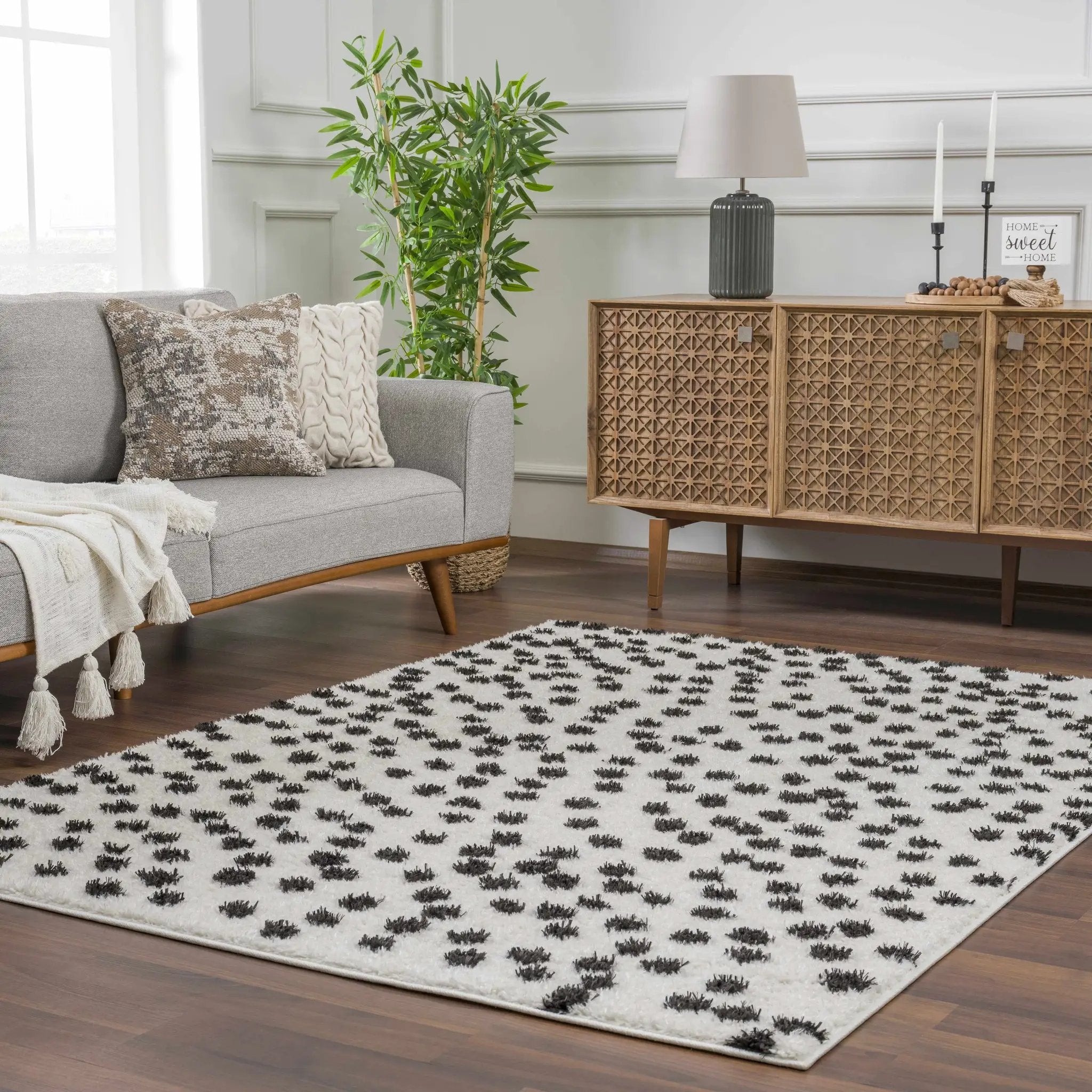 Cansu Black & White Dotted Area Rug by Hauteloom