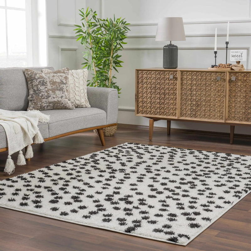Cansu Black & White Dotted Area Rug by Hauteloom