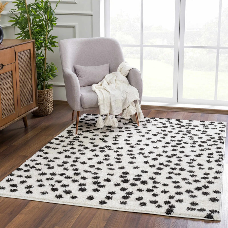 Cansu Black & White Dotted Area Rug by Hauteloom