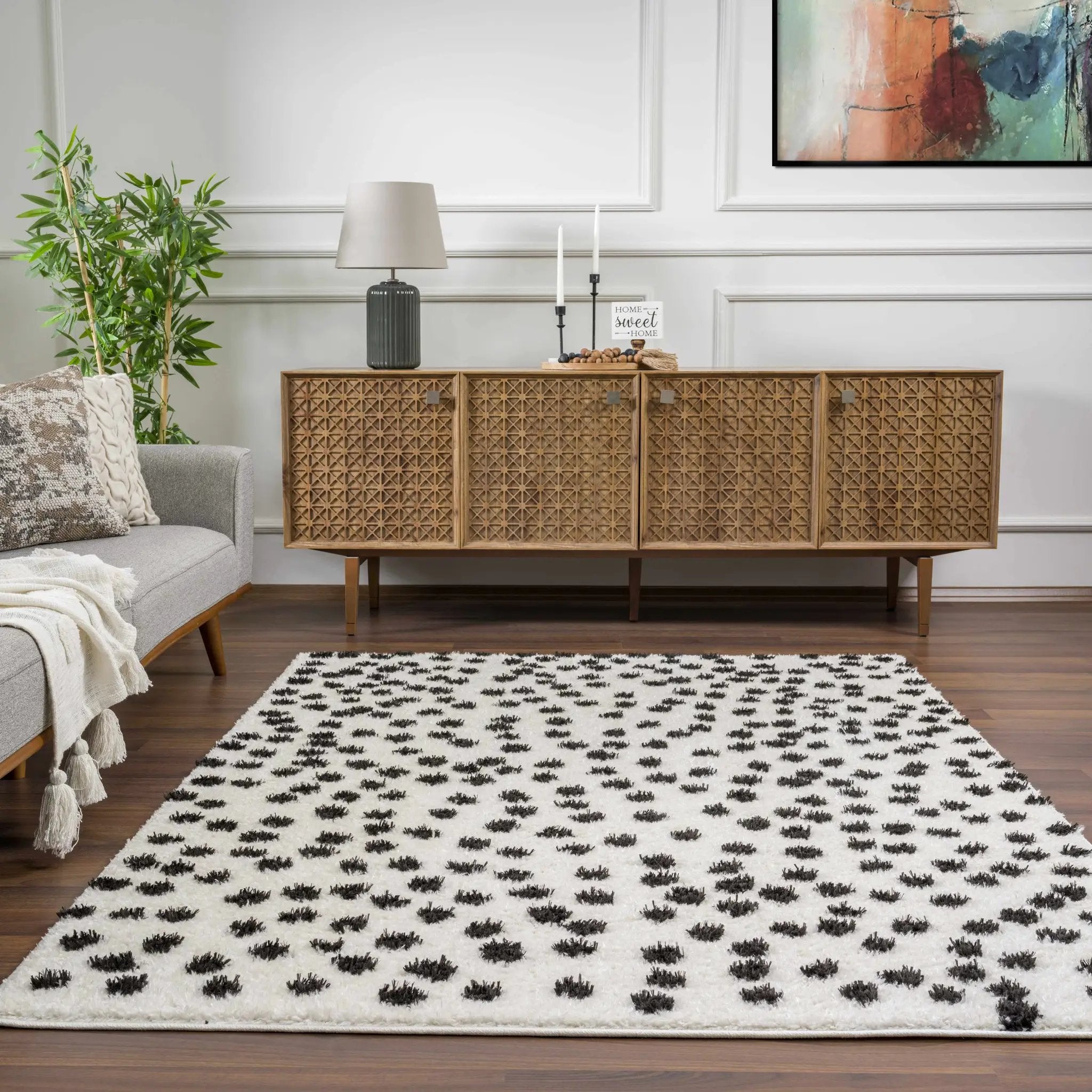Cansu Black & White Dotted Area Rug by Hauteloom