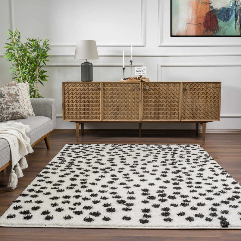 Cansu Black & White Dotted Area Rug by Hauteloom
