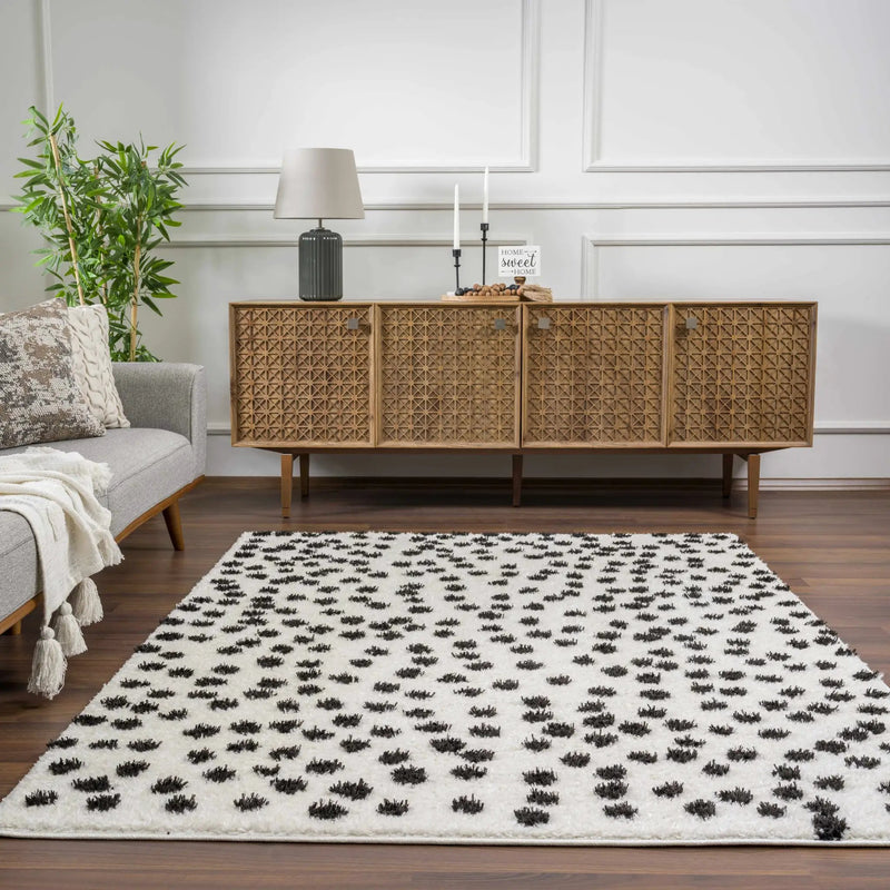 Cansu Black & White Dotted Area Rug by Hauteloom