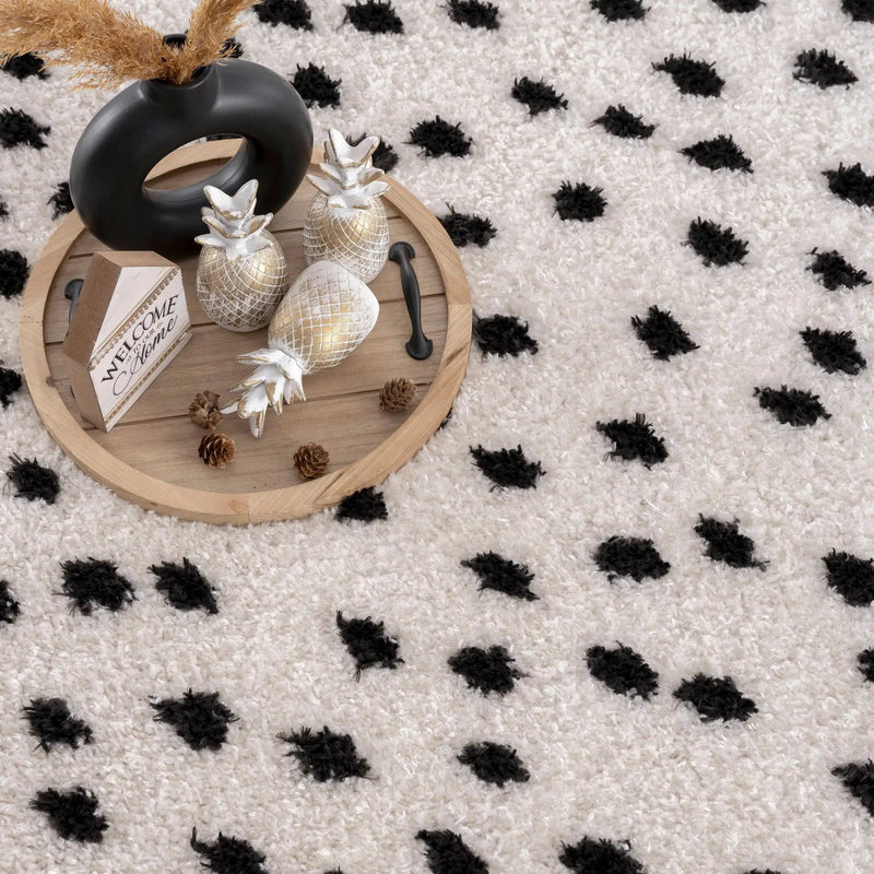 Cansu Black & White Dotted Area Rug by Hauteloom