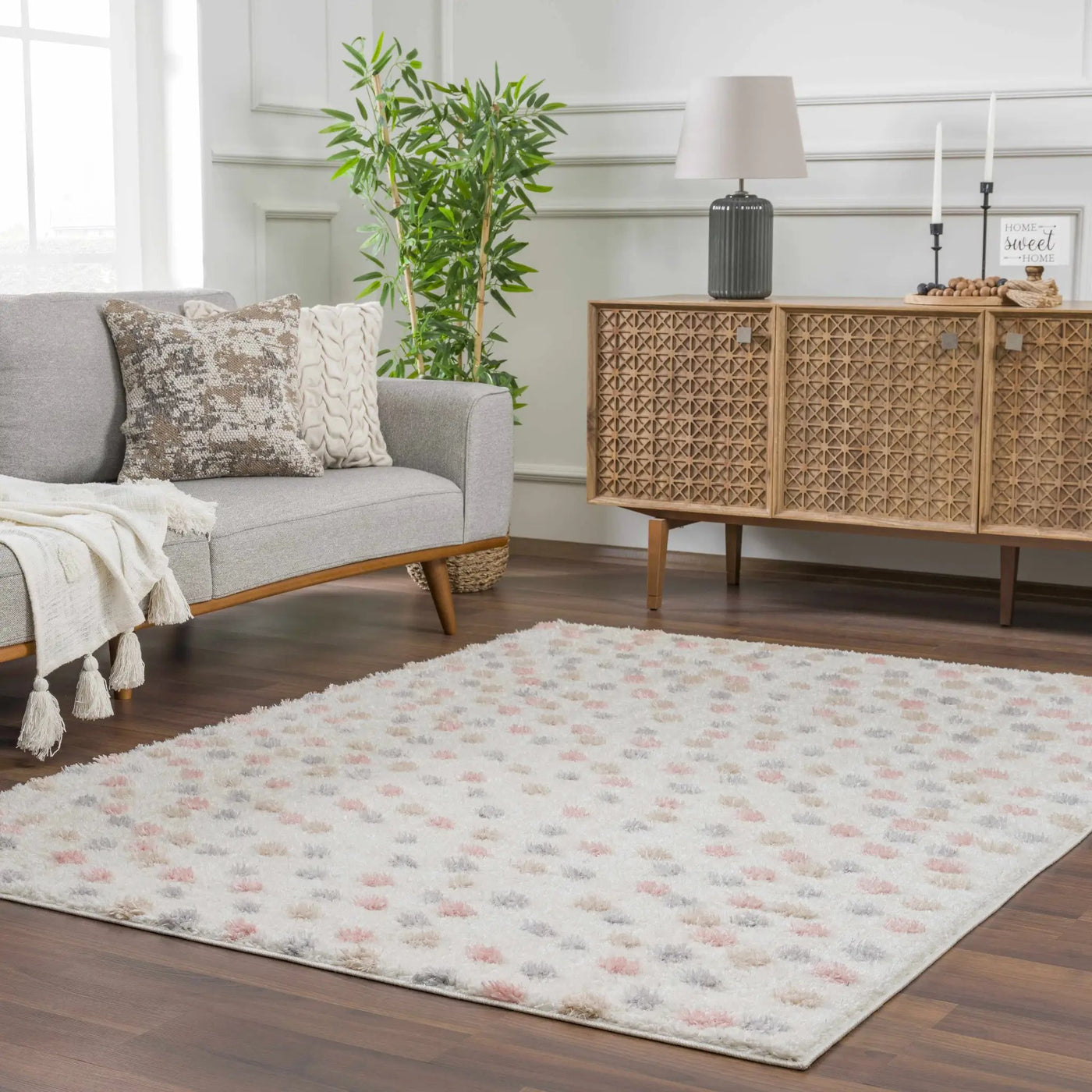 Cansu Pink & Cream Dotted Area Rug by Boutique Rugs