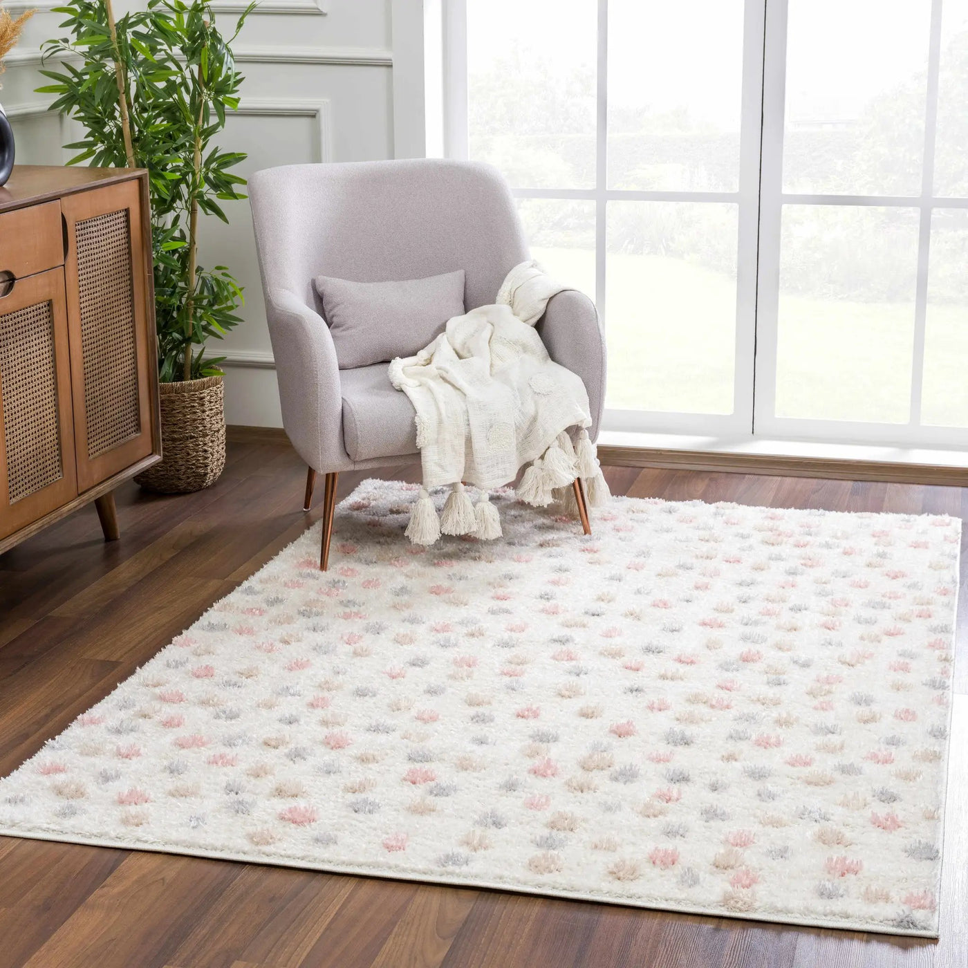 Cansu Pink & Cream Dotted Area Rug by Boutique Rugs