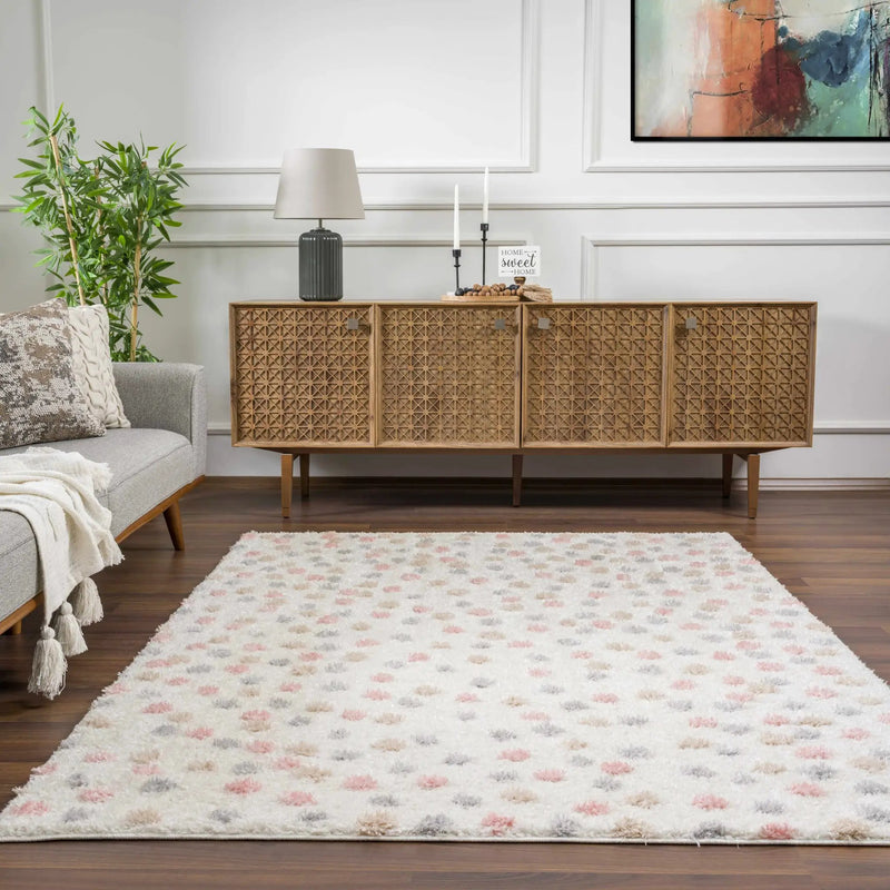 Cansu Pink & Cream Dotted Area Rug by Hauteloom