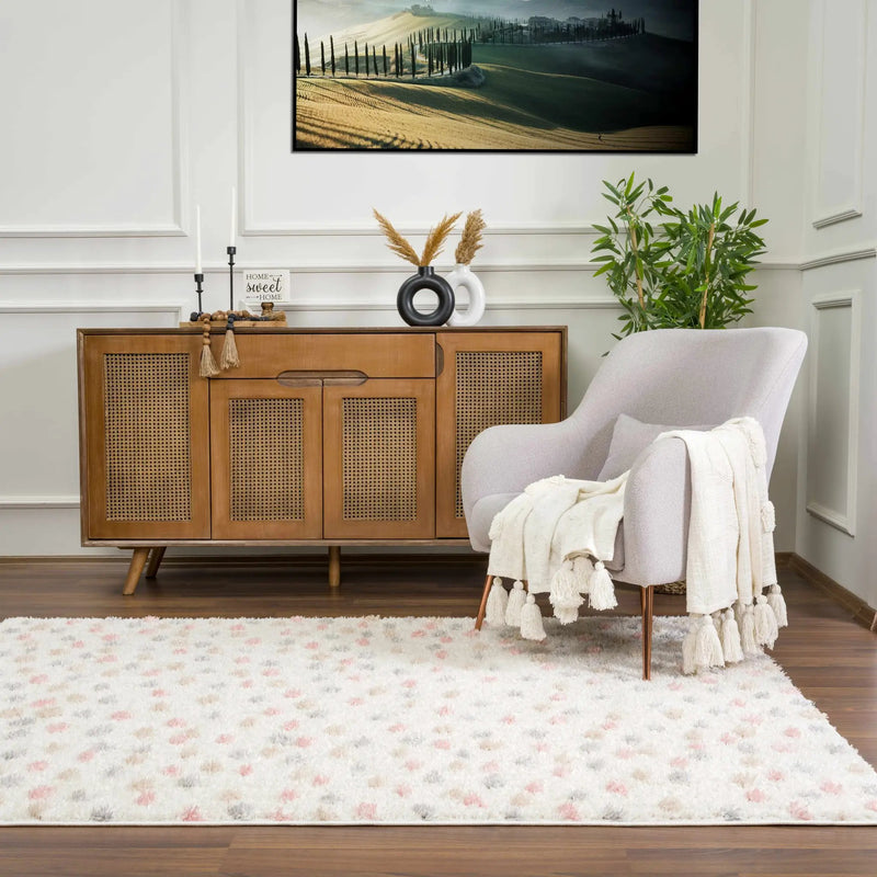 Cansu Pink & Cream Dotted Area Rug by Hauteloom