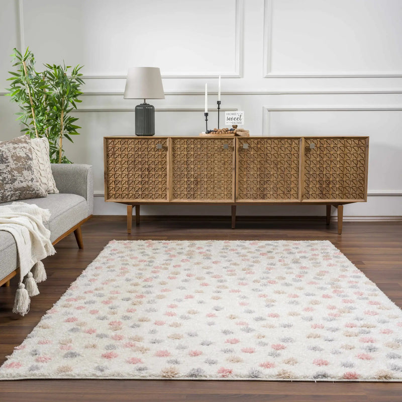 Cansu Pink & Cream Dotted Area Rug by Hauteloom