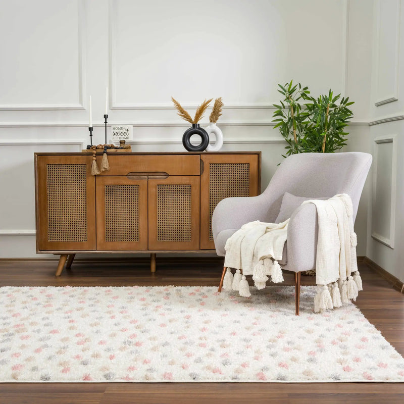 Cansu Pink & Cream Dotted Area Rug by Hauteloom