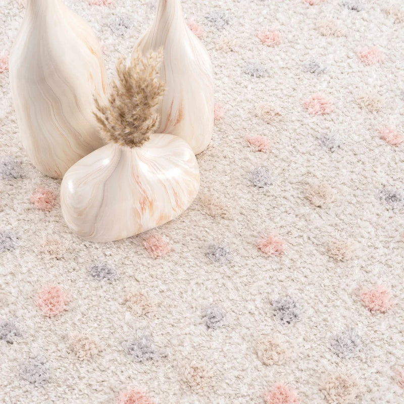 Cansu Pink & Cream Dotted Area Rug by Boutique Rugs