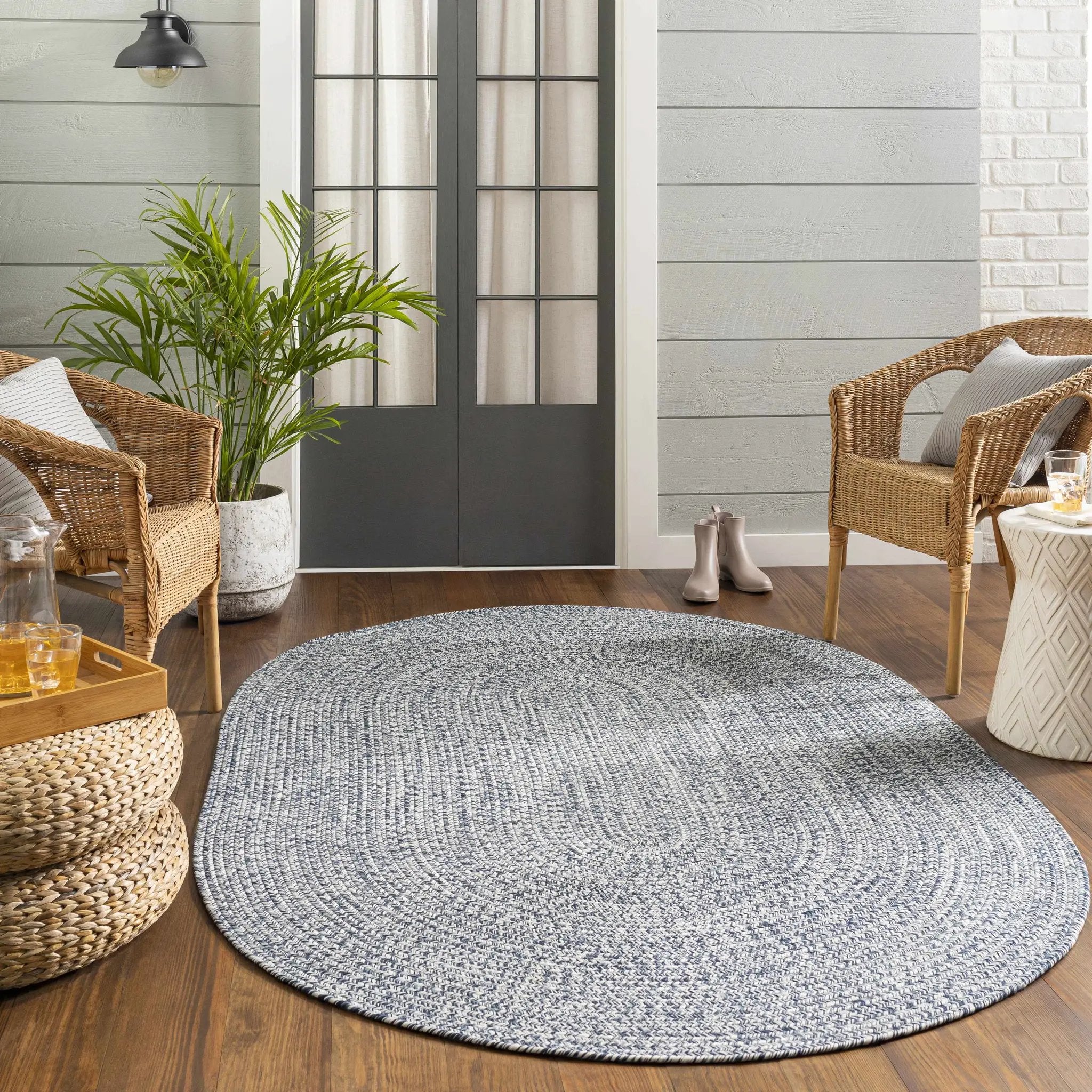 Blue Braided Faux Jute Outdoor Rug by Boutique Rugs