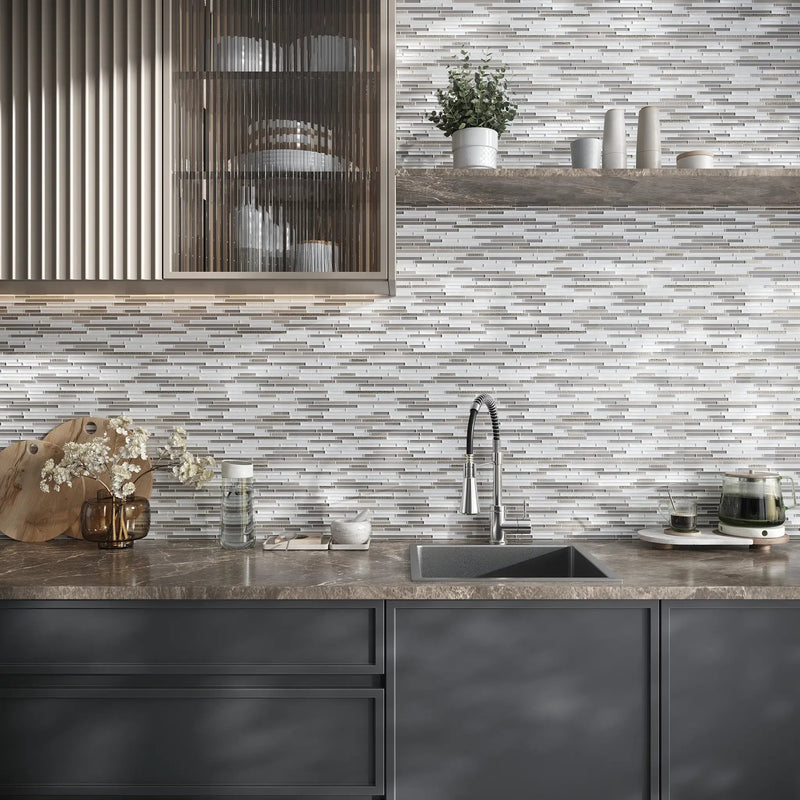 Gray 12x12 Glossy Matte Textured Brick Glass Mosaic Tile (5 pack, 4.83 sq ft/case) by Apollo Tile