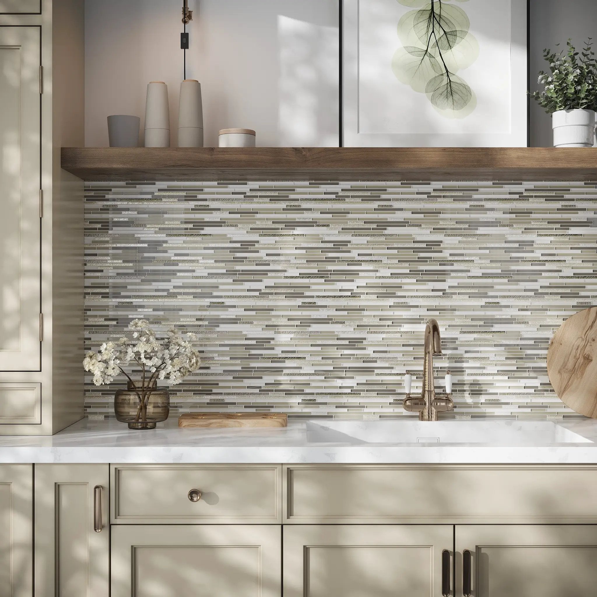 Beige 12x12 Glossy Matte Textured Brick Glass Mosaic Tile (5 pack, 4.83 sq ft/case) by Apollo Tile