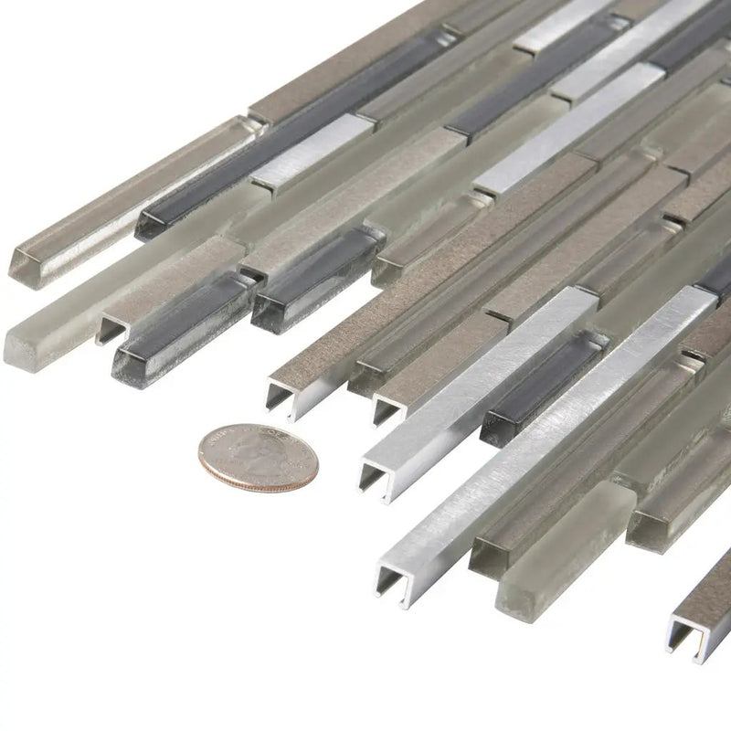 Gray 12x12 Glossy Matte Brick Glass Metal Mosaic Tile (5 pack, 4.83 sq ft/case) by Apollo Tile