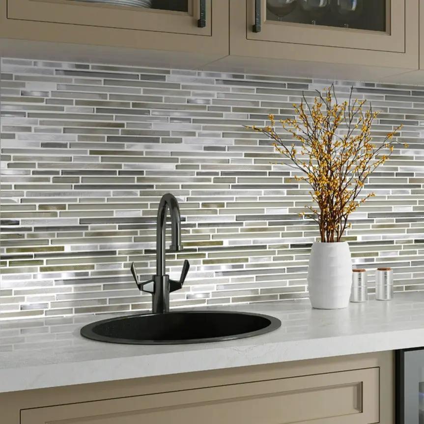 Gray 12x12 Glossy Matte Brick Glass Metal Mosaic Tile (5 pack, 4.83 sq ft/case) by Apollo Tile