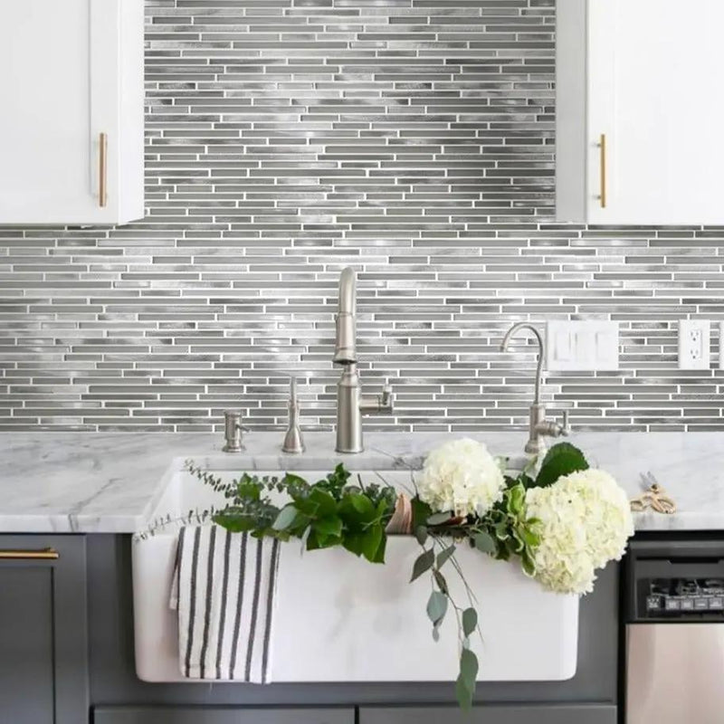 White 12x12 Glossy Matte Brick Glass Metal Mosaic Tile (5 pack, 4.83 sq ft/case) by Apollo Tile