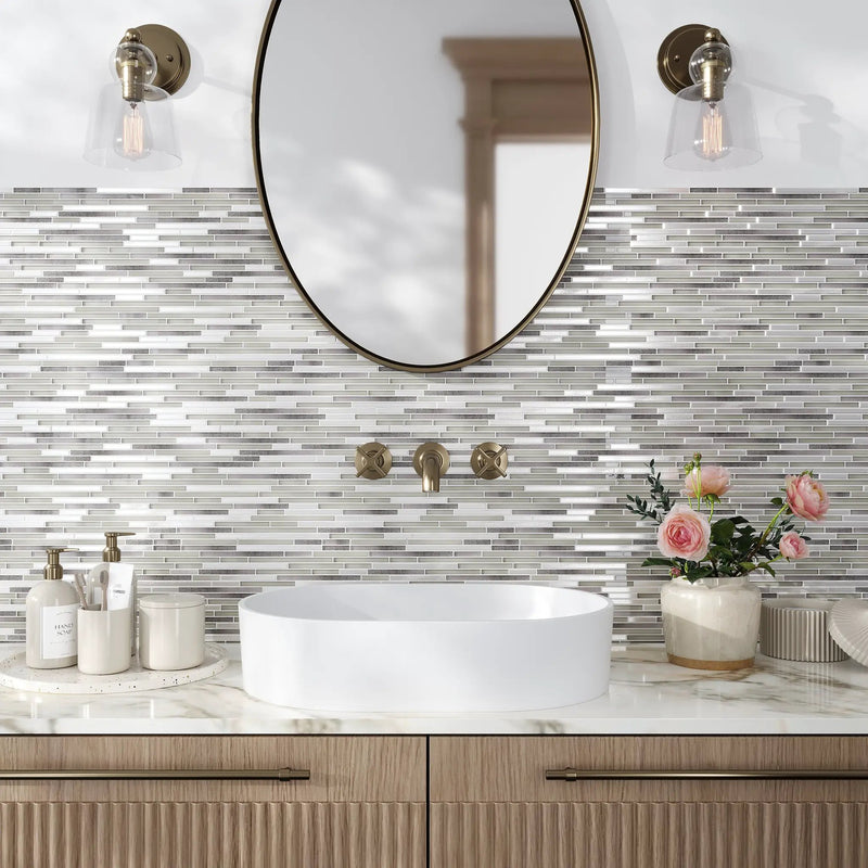 Gray 12x12 Glossy Matte Brick Glass Metal Mosaic Tile (5 pack, 4.83 sq ft/case) by Apollo Tile