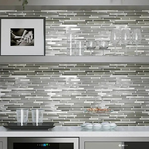 Gray 12x12 Glossy Matte Brick Glass Metal Mosaic Tile (5 pack, 4.83 sq ft/case)