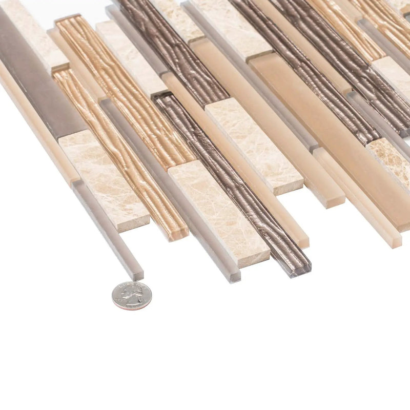 Gray Beige 12x12 Polished Matte Brick Glass Stone Mosaic Tile (5 pack, 4.83 sq ft/case) by Apollo Tile