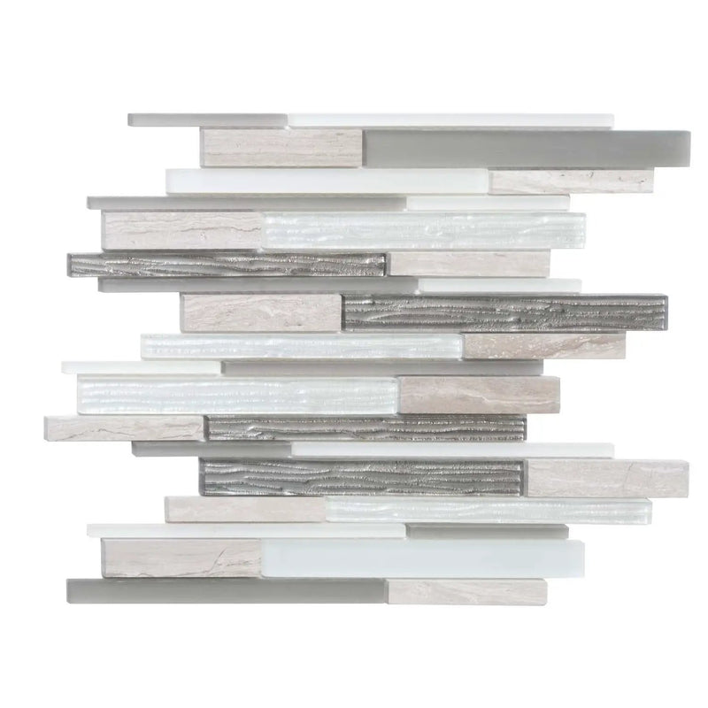 Gray White 12x12 Polished Matte Brick Glass Stone Mosaic Tile (5 pack, 4.83 sq ft/case) by Apollo Tile