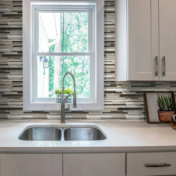 Gray White 12x12 Polished Matte Brick Glass Stone Mosaic Tile (5 pack, 4.83 sq ft/case)