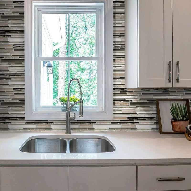 Gray White 12x12 Polished Matte Brick Glass Stone Mosaic Tile (5 pack, 4.83 sq ft/case) by Apollo Tile