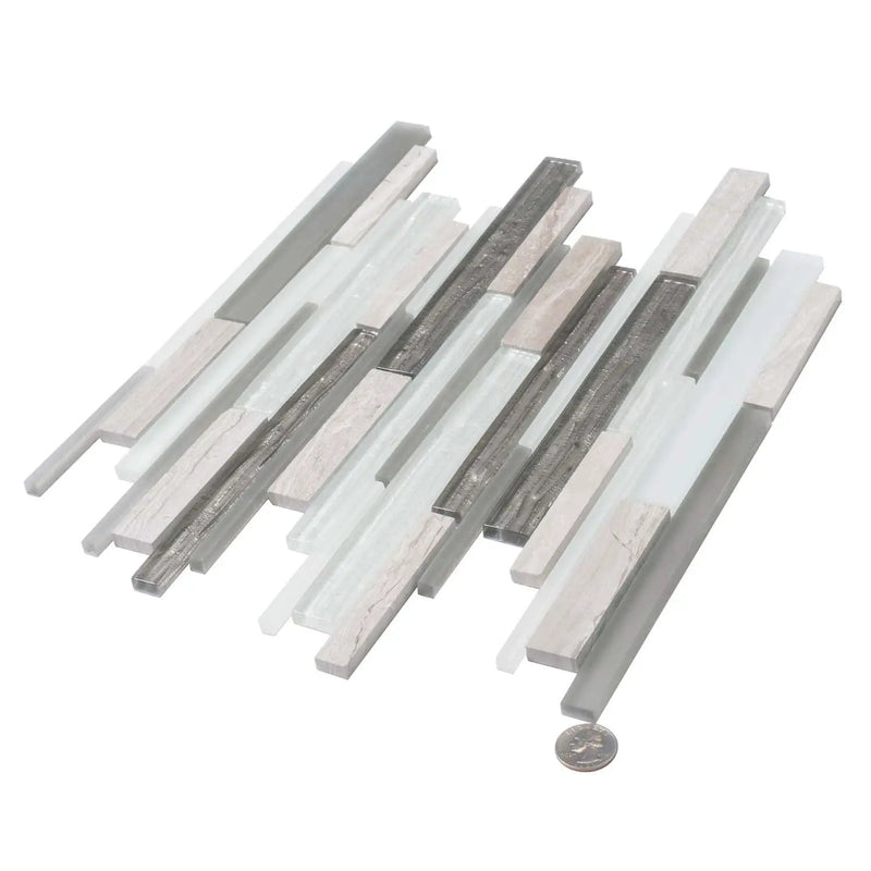 Gray White 12x12 Polished Matte Brick Glass Stone Mosaic Tile (5 pack, 4.83 sq ft/case) by Apollo Tile