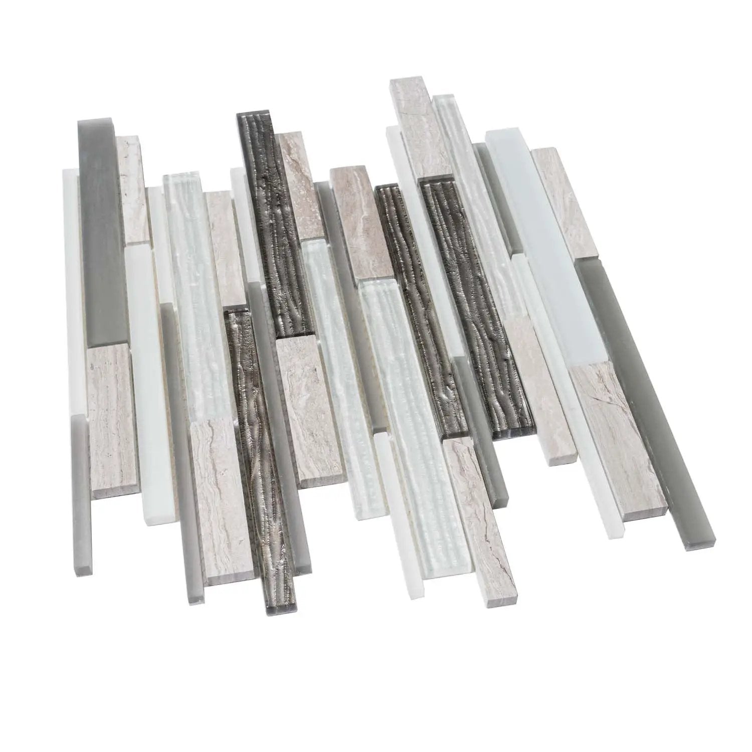Gray White 12x12 Polished Matte Brick Glass Stone Mosaic Tile (5 pack, 4.83 sq ft/case) by Apollo Tile