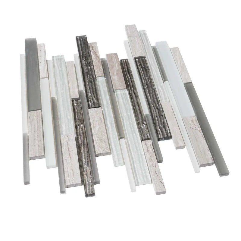 Gray White 12x12 Polished Matte Brick Glass Stone Mosaic Tile (5 pack, 4.83 sq ft/case) by Apollo Tile