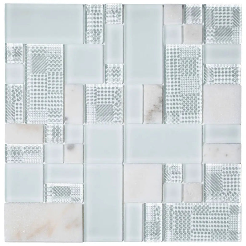 Pearl White 12x12 Polished Matte Textured Versailles Glass Stone Mosaic Tile (5 pack, 4.75 sq ft/case) by Apollo Tile