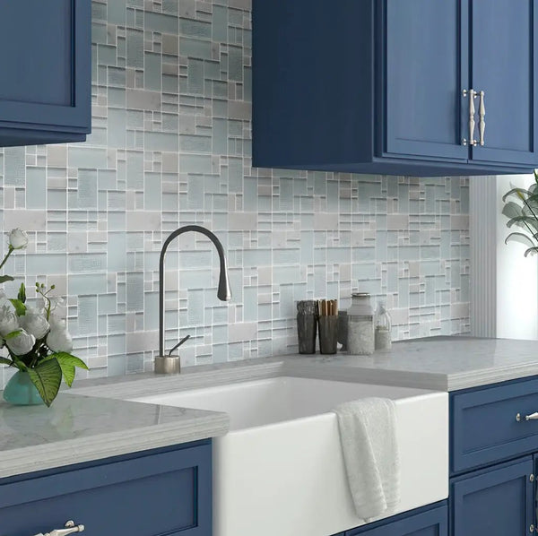 Pearl White 12x12 Polished Matte Textured Versailles Glass Stone Mosaic Tile (5 pack, 4.75 sq ft/case)