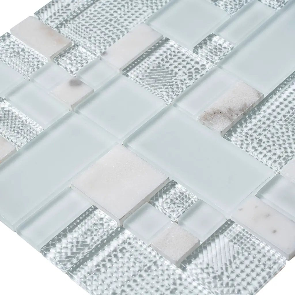 Pearl White 12x12 Polished Matte Textured Versailles Glass Stone Mosaic Tile (5 pack, 4.75 sq ft/case) by Apollo Tile