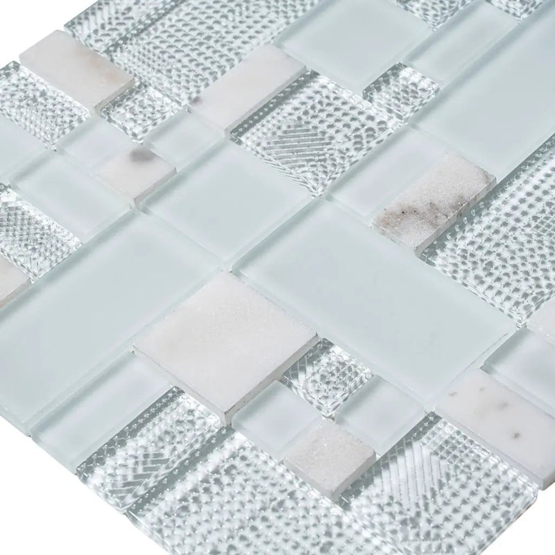 Pearl White 12x12 Polished Matte Textured Versailles Glass Stone Mosaic Tile (5 pack, 4.75 sq ft/case) by Apollo Tile