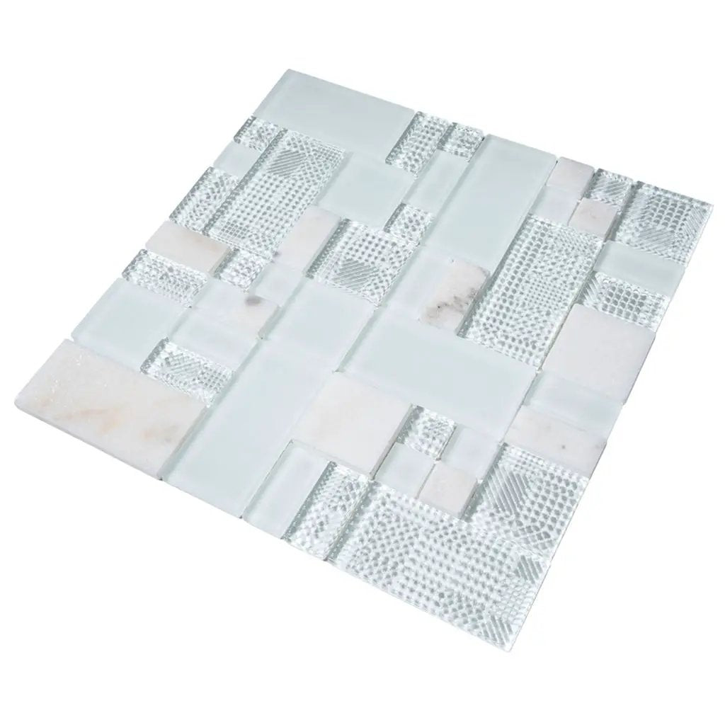Pearl White 12x12 Polished Matte Textured Versailles Glass Stone Mosaic Tile (5 pack, 4.75 sq ft/case) by Apollo Tile