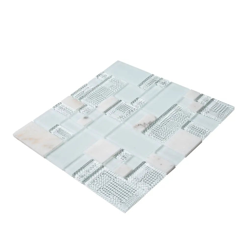 Pearl White 12x12 Polished Matte Textured Versailles Glass Stone Mosaic Tile (5 pack, 4.75 sq ft/case) by Apollo Tile